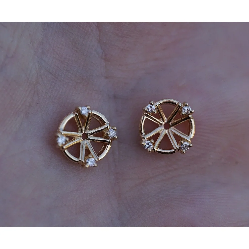 Vintage 14k Solid Gold Natural High Quality Diamond Stud Earring Enhancers
